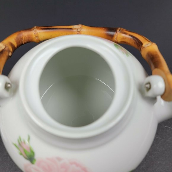 Aluminite Frugier Floral Tea Pot Bamboo Handle Vintage Limoges France EUC - Picture 8 of 12